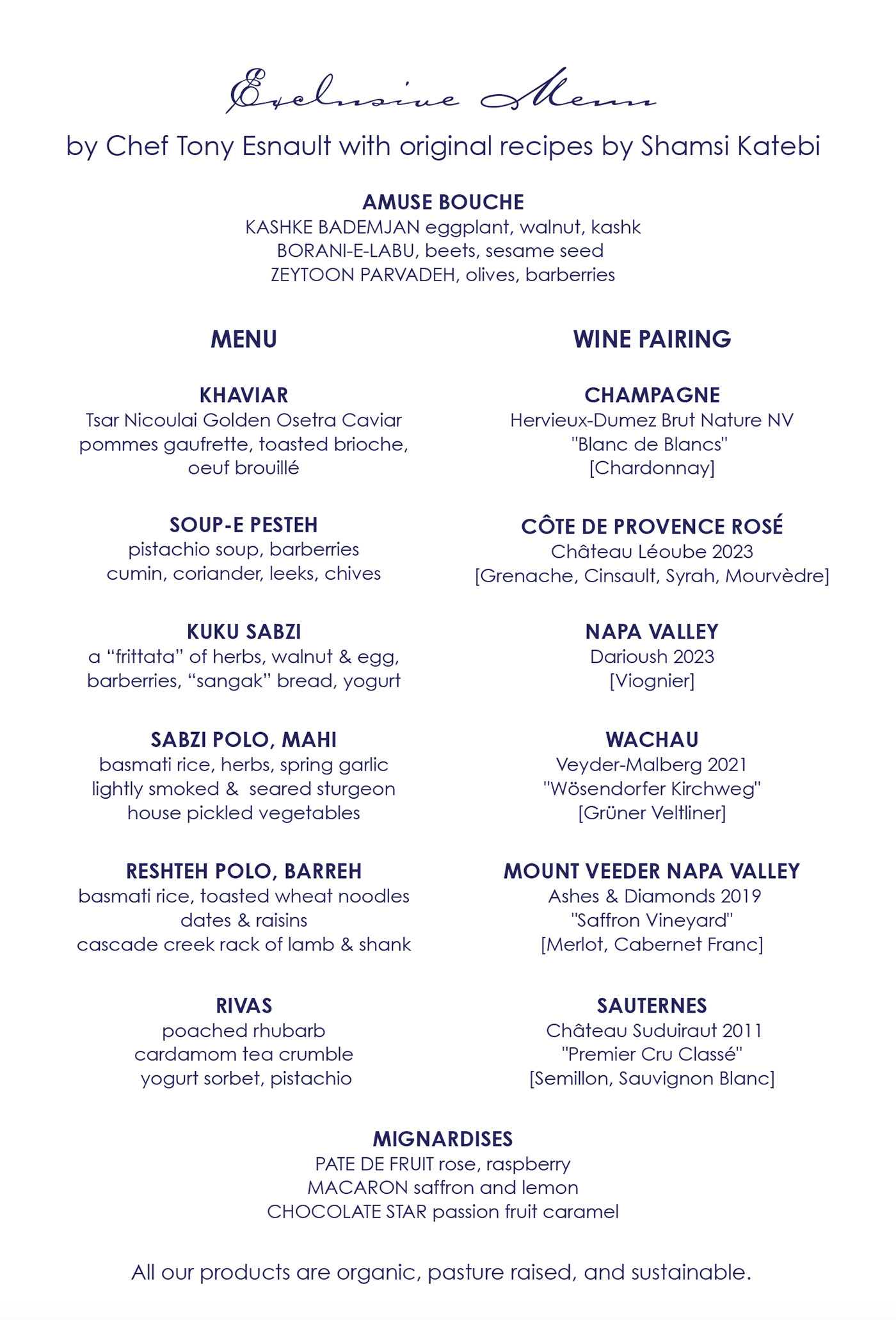 Knife Pleat Menu
